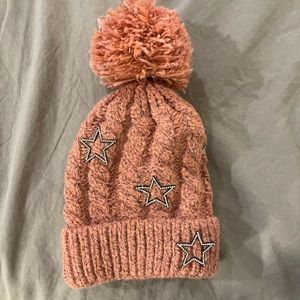 Giant Pink Pom Pom with Shiny Stars Beanie